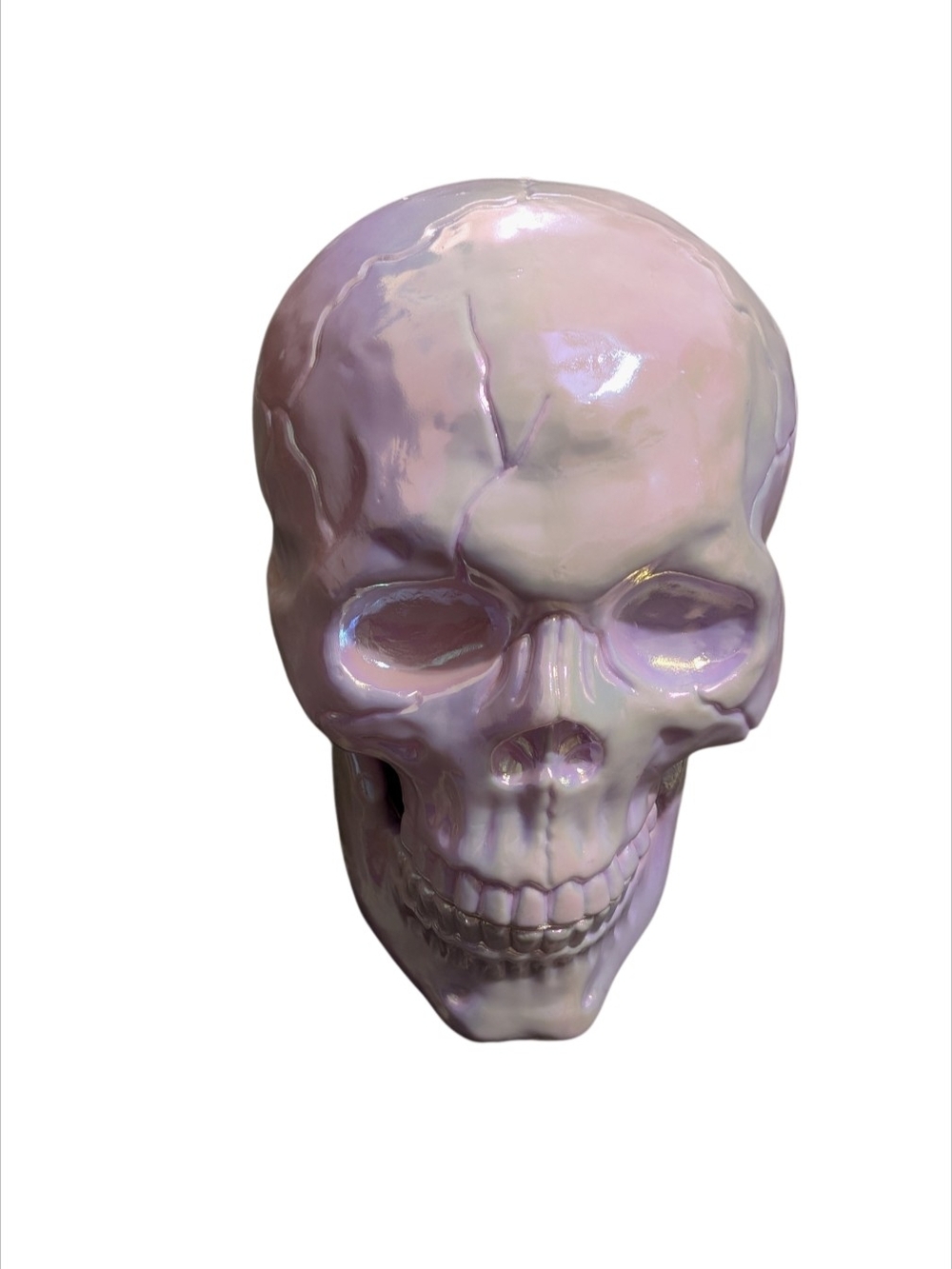 Ceramic Iridescent Pink Skull Sculpture - Home Art